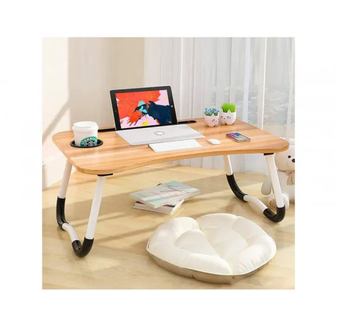 Bandeja para Cama, Mesa Plegable, Ideal para Portátil, Ordenador y Libros, Ergonómica, Mesa Auxiliar con Atril para Leer en la Cama 60x40x26