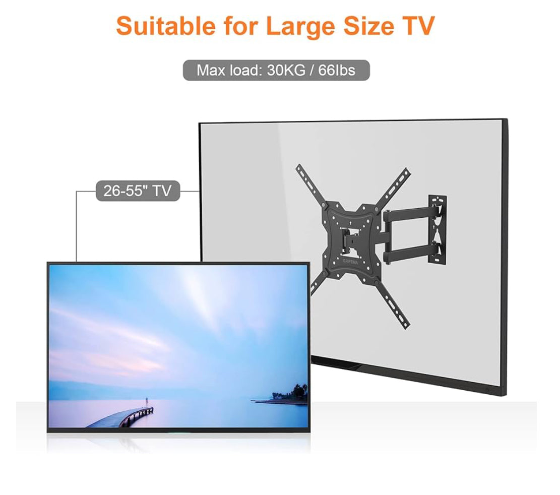 Soporte de TV Pared para TV 26-55", Girar, Inclinar, Extender y Retraer para Mejor Ángulo de Visión, Carga hasta 30kg, MAX VESA 400x400mm