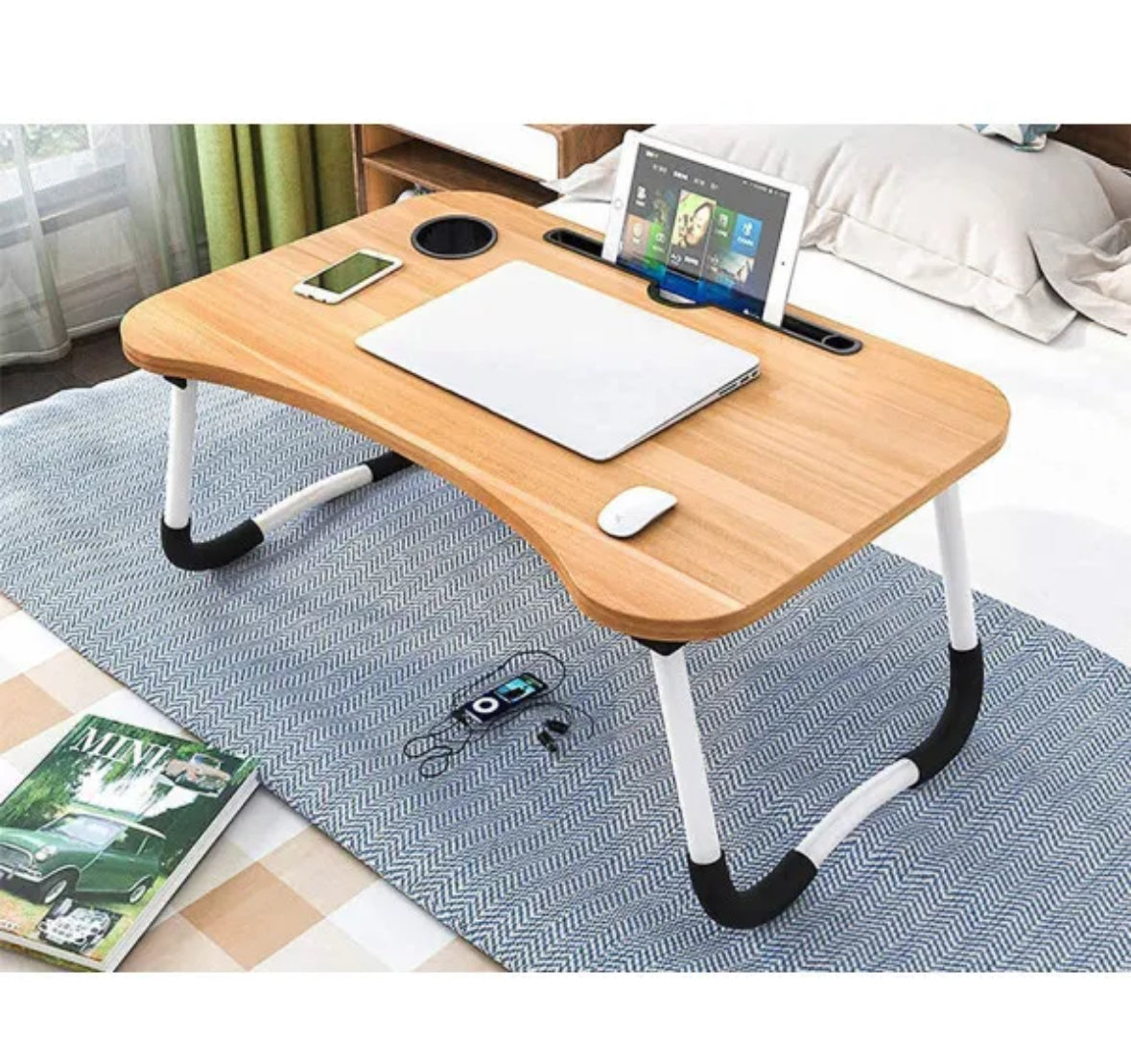 Bandeja para Cama, Mesa Plegable, Ideal para Portátil, Ordenador y Libros, Ergonómica, Mesa Auxiliar con Atril para Leer en la Cama 60x40x26