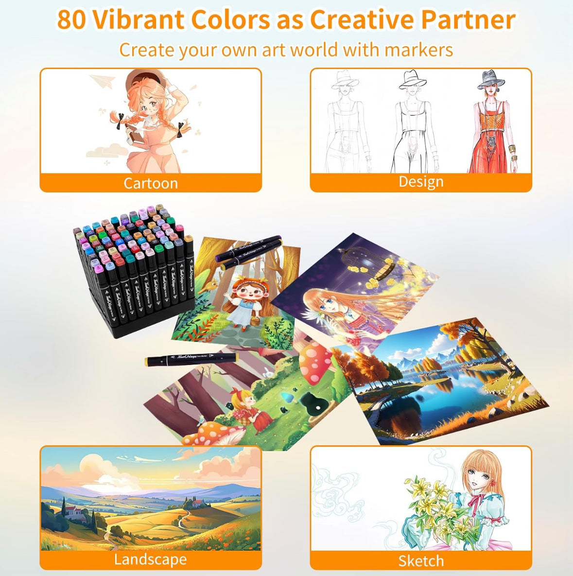 Set 80 Rotuladores Doble Punta de 80 colores,Juego de rotuladores Adecuado para Diseño, Bocetos, Cómics y Garabat,Coloración para Adultos