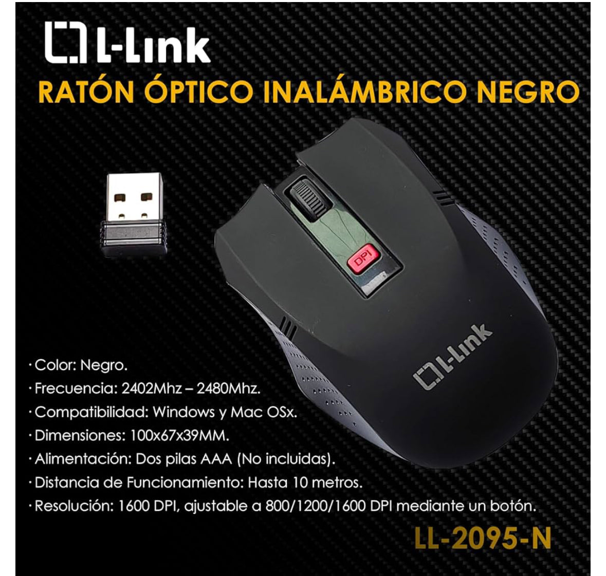 L-LINK Ratón inalámbrico para PC | Ratón Gaming Óptico| Ratón de PC Ergonómico | Sensor Preciso | Apto para Diestros y Zurdos | Conexión USB 2.0 | Navegación Precisa 1600 DPI