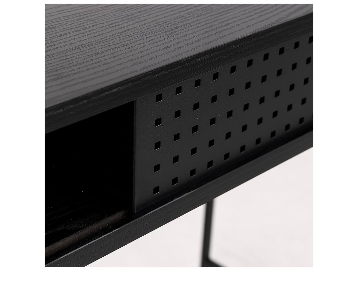 AC Design MESA Rectangular Escritorio con puerta deslizante y compartimento abierto, negro ceniza, 110 x 50 x 75 cm