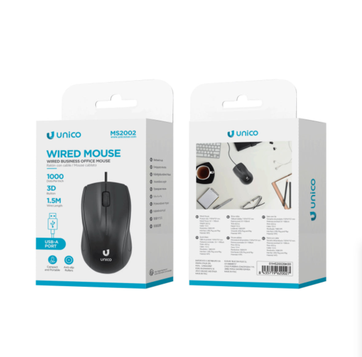 Ratón con cable 3D DPI 1000 1.5m – Negro