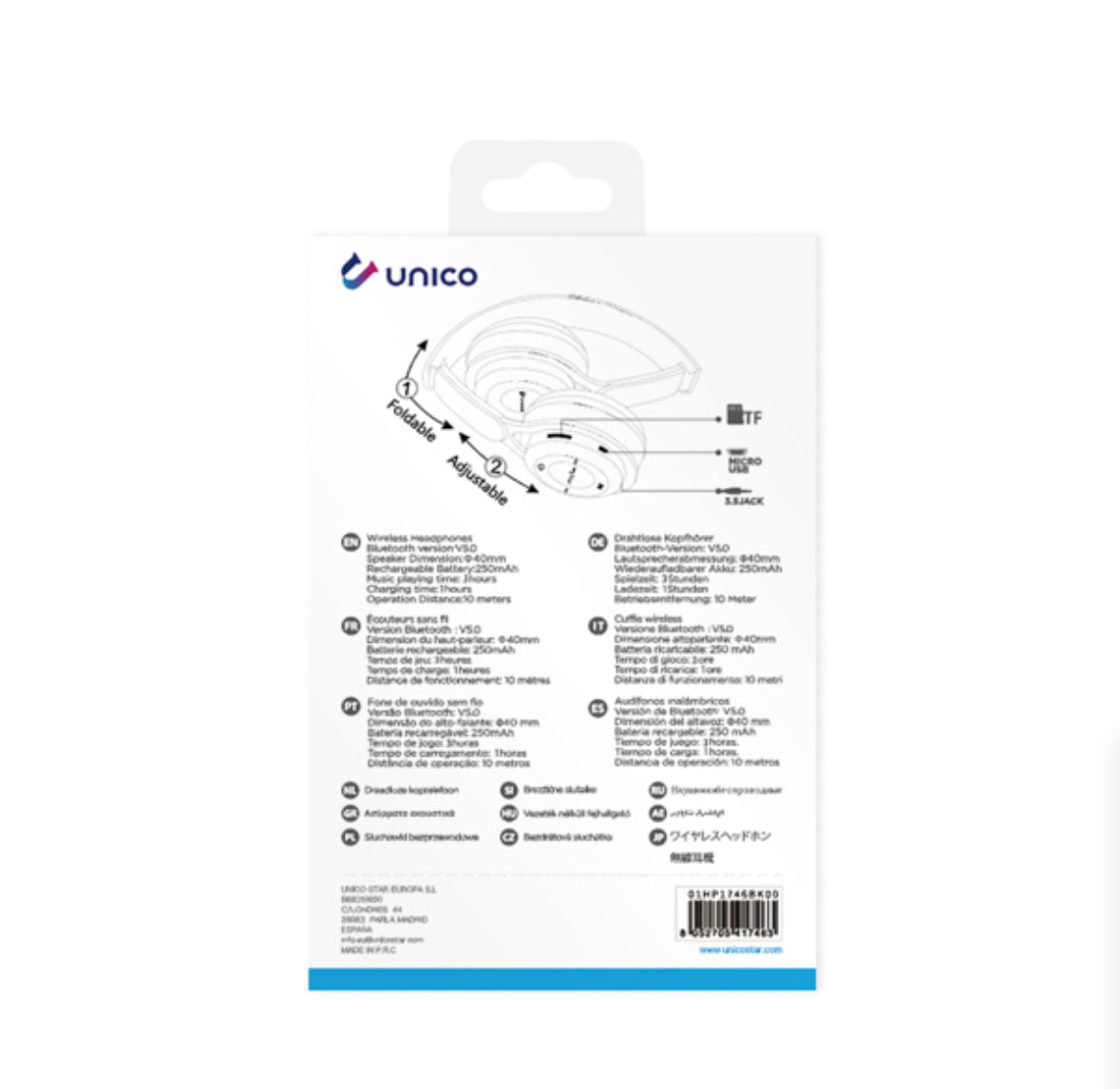 Auriculares bluetooth diadema plegable con control – Negro