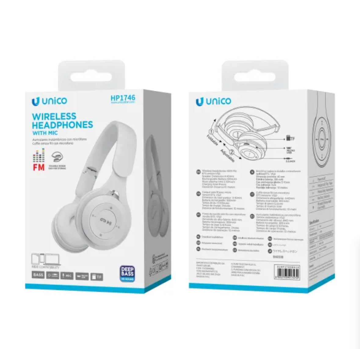 Auriculares bluetooth diadema plegable con control – Blanco