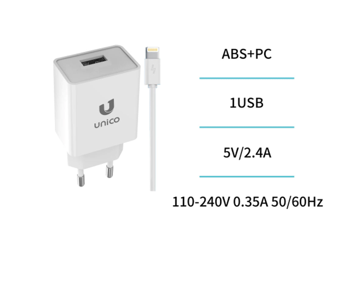 Cargador IPHONE USB 5V 2.4A con cable USB a Lightning - B