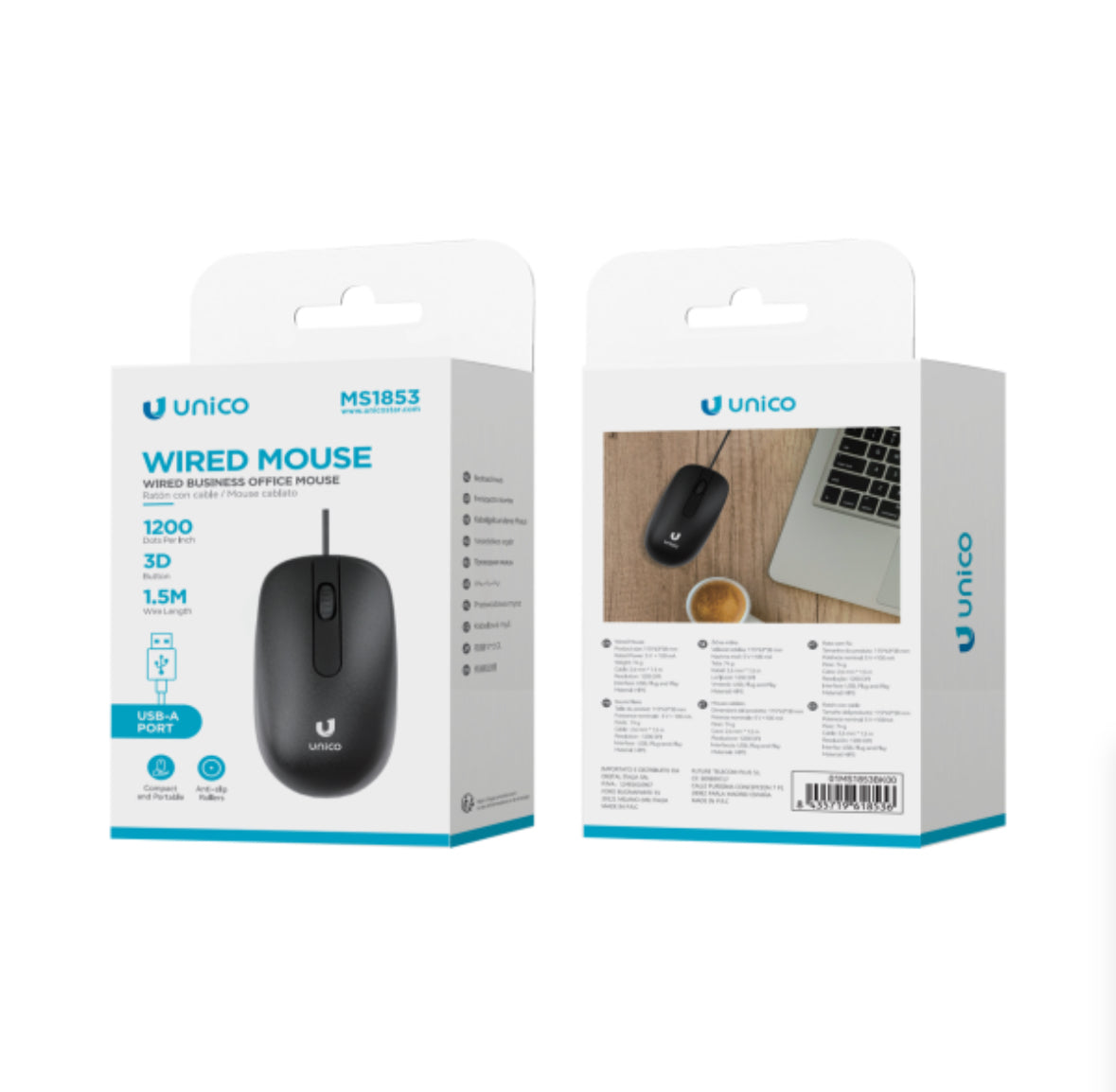 Ratón con cable 3D DPI 1200 1.5m – Negro