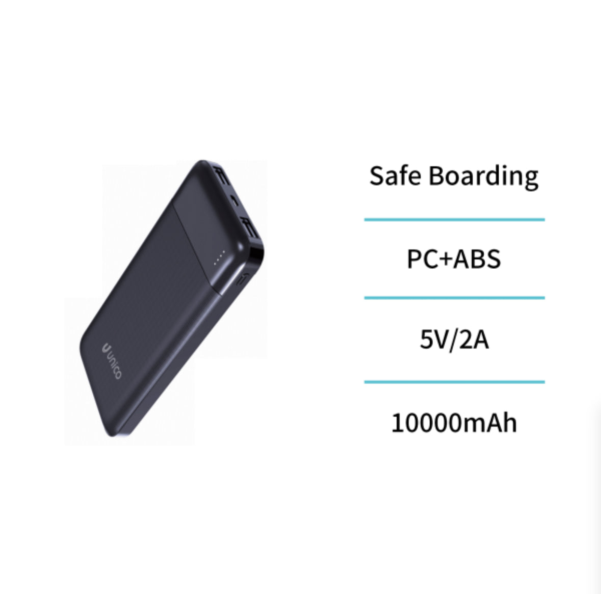 Power Bank 10000mAh con puerto 2 USB, Tipo-C y Micro USB carga rápida – Negro