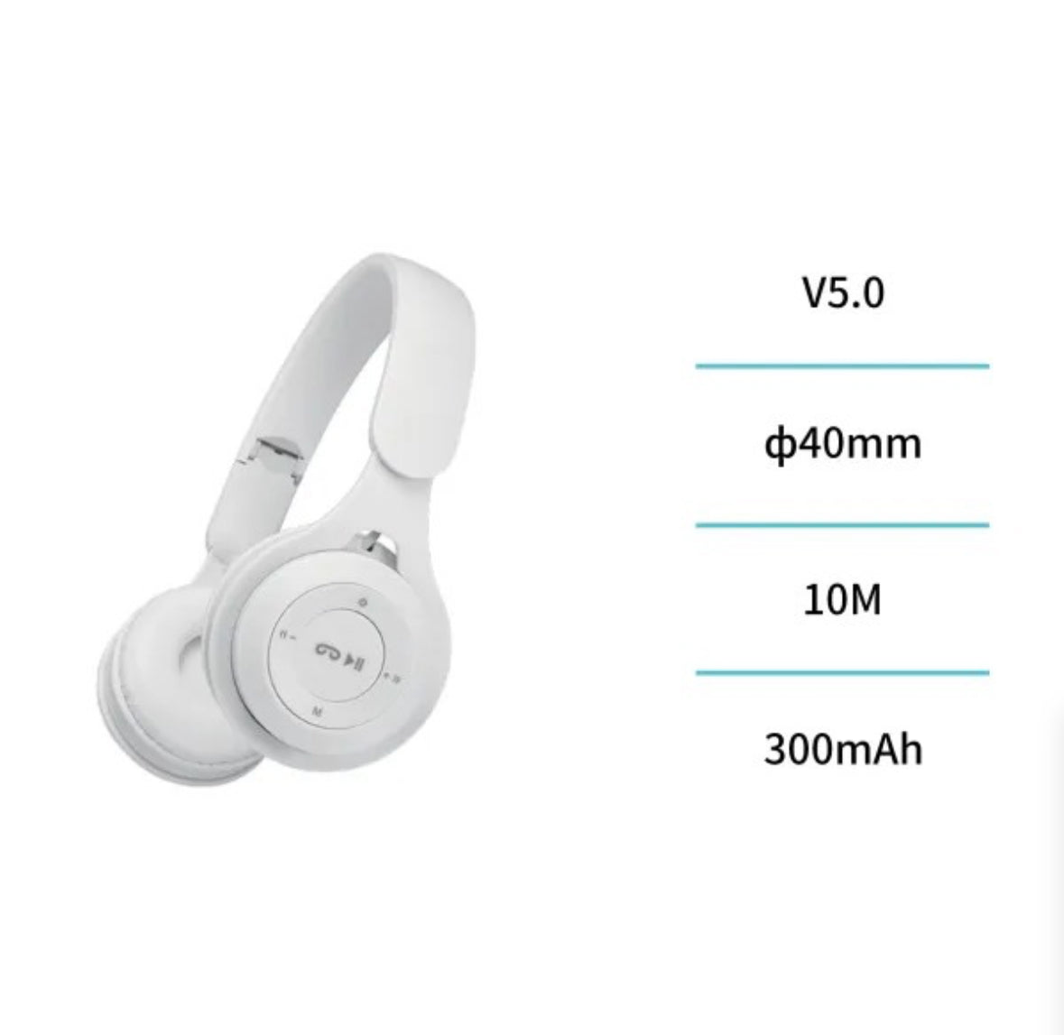 Auriculares bluetooth diadema plegable con control – Blanco