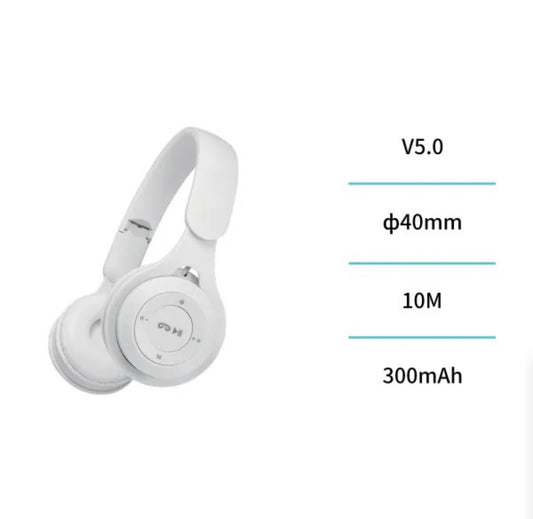 Auriculares bluetooth diadema plegable con control – Blanco