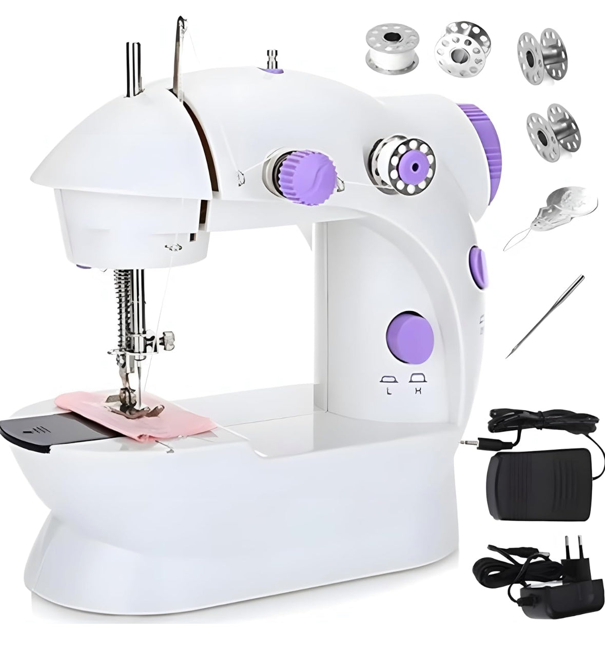 Máquina De Coser Portátil, Mini Máquina De Coser Eléctrica Portátil, 230 V Con 2 Velocidades Y Pedal De Pie, Aguja De Recambio