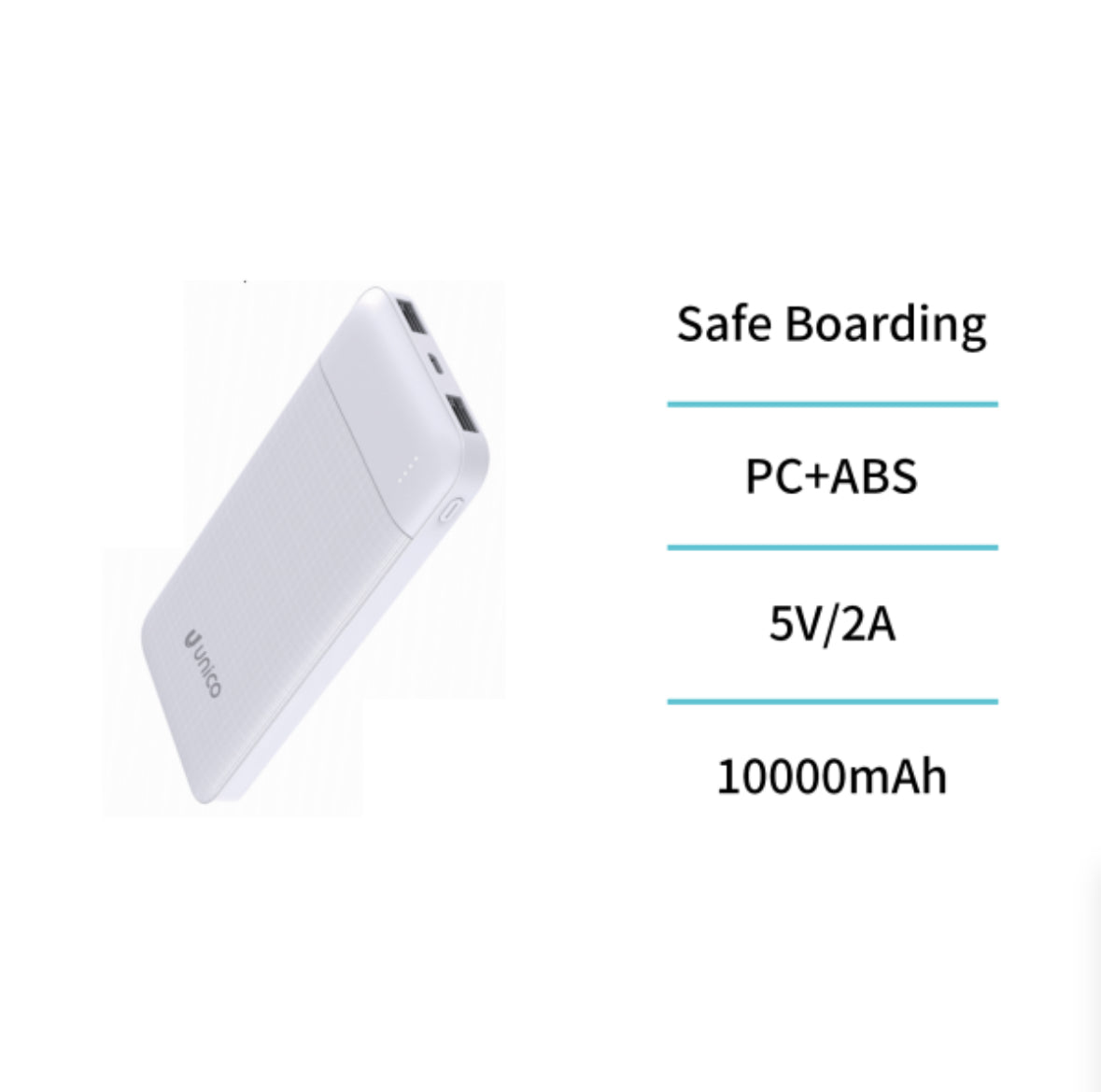 Power Bank 10000mAh con puerto 2 USB, Tipo-C y Micro USB carga rápida – Blanco
