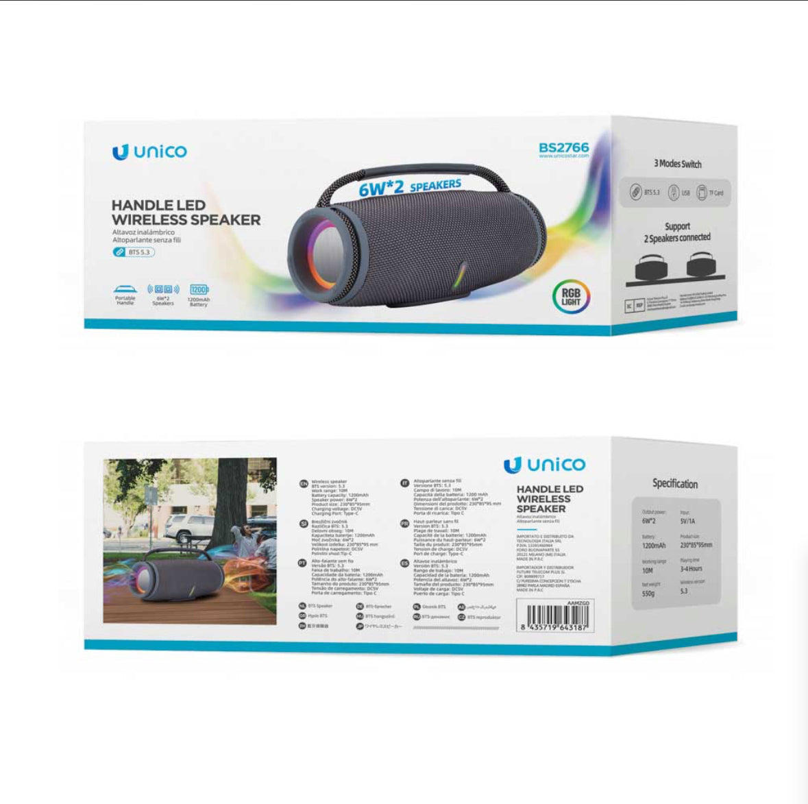 Altavoz bluetooth 12W LED grande – Gris