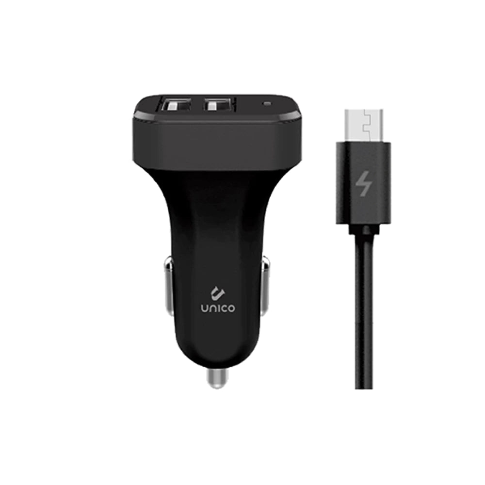 Cargador de coche Dual 2.4A con cable Micro USB - Negro