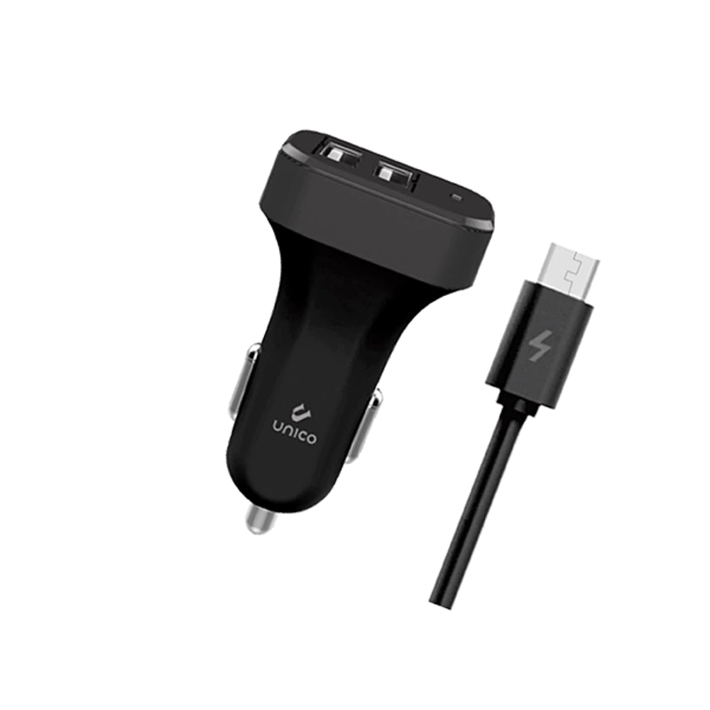 Cargador de coche Dual 2.4A con cable Micro USB - Negro