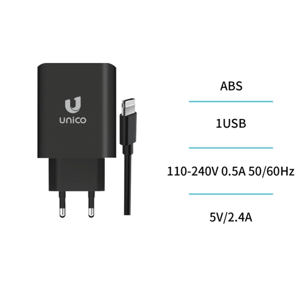 Cargador tipo C a USB 2.4A 110V-240V con cable Tipo-C a USB