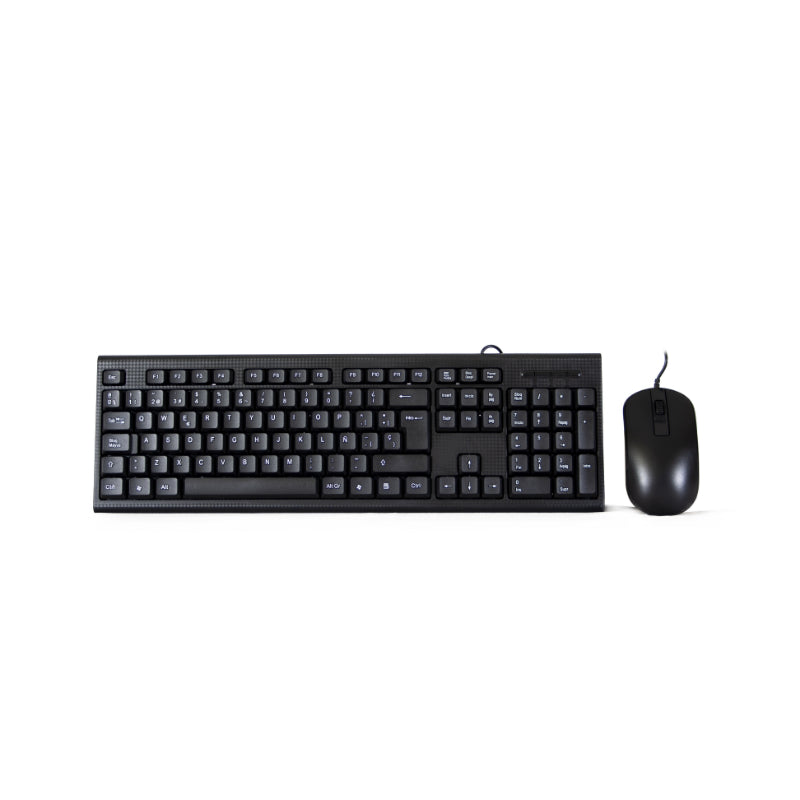 Kit de Teclado y ratón pc (Membrana, USB, cableado, diseño Fibra de Carbono) QWERTY Español, Color Negro