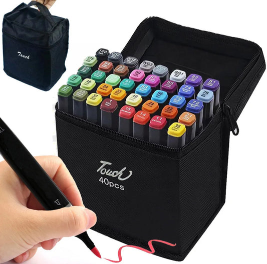 Set 40 rotuladores doble punta alcohol con estuche de viaje