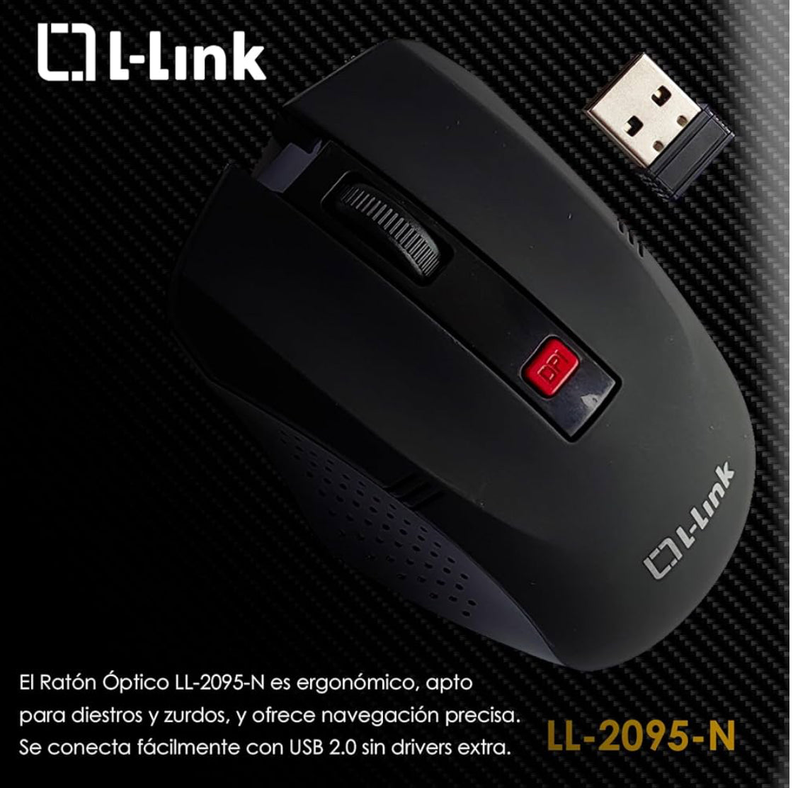 L-LINK Ratón inalámbrico para PC | Ratón Gaming Óptico| Ratón de PC Ergonómico | Sensor Preciso | Apto para Diestros y Zurdos | Conexión USB 2.0 | Navegación Precisa 1600 DPI