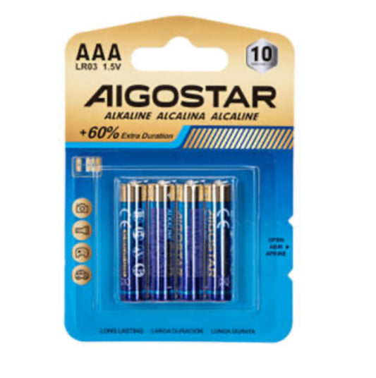 Pila alcalina (AAA) 1,5 V, 4 Unidades, Ideal para Dispositivos electrónicos, Juguetes y mandos a Distancia