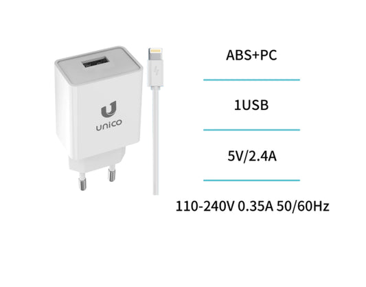 Cargador IPHONE USB 5V 2.4A con cable USB a Lightning - B