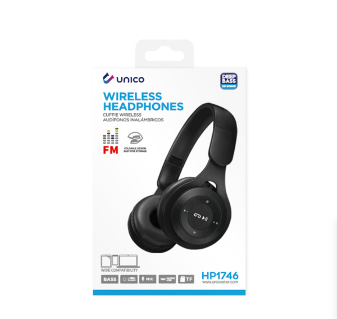 Auriculares bluetooth diadema plegable con control – Negro
