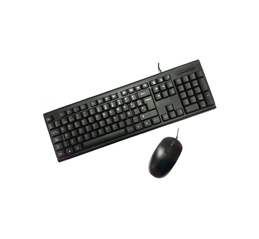 Kit de Teclado y ratón pc (Membrana, USB, cableado, diseño Fibra de Carbono) QWERTY Español, Color Negro