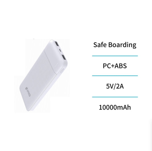 Power Bank 10000mAh con puerto 2 USB, Tipo-C y Micro USB carga rápida – Blanco