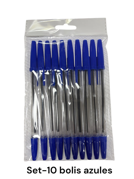 Set 10 bolígrafos azules con tapa